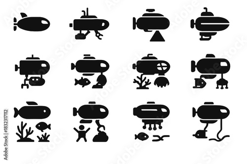 Seabed rov mapping underwater vector boat micro nano monitoring futuristic icon diving