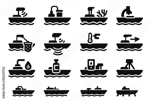 Micro pollution icons vector habitat boat measurement sampling test icon sensor