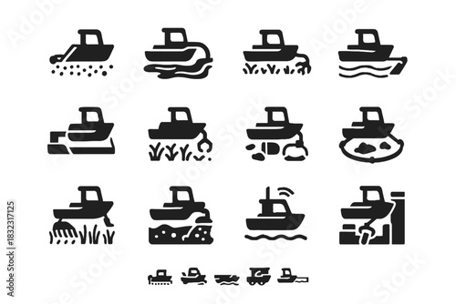 Vector removal icon cleanup environmental micro boats boat aquatic species harbor debris