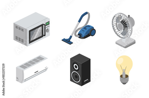 Isometric household appliances: essential electronics collection