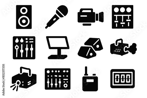 Icon icons mixing stage monitors virtual teleprompter machine wireless timer sound projector