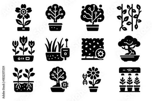 Shrubs plants genetically garden herb vector blooming hedges cyber vines flowers icon