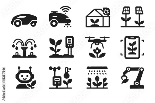 Irrigation icons virtual led solar garden vector plant lights assistant cyber icon
