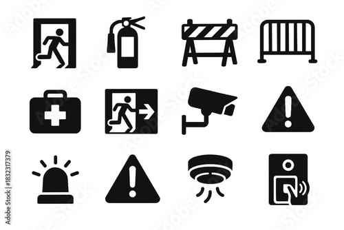 Warnings lighting stage control virtual kits alarms icon fire emergency aid safety