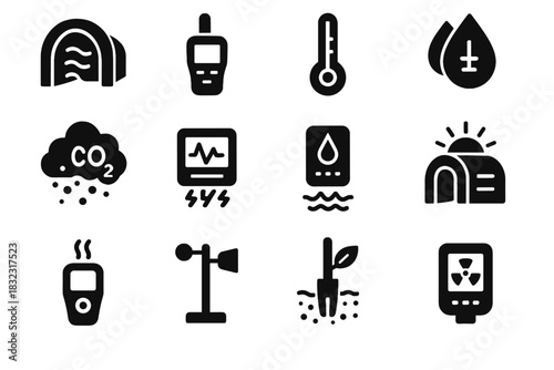 Pollutant environmental icon temperature light noise sensors sensor detectors vector level vibration