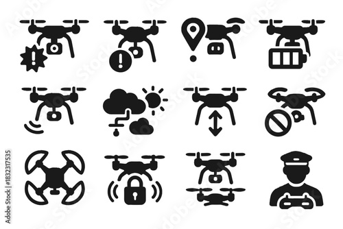 Guards drone alert safety collision weather propeller shutoff vector feature training icon