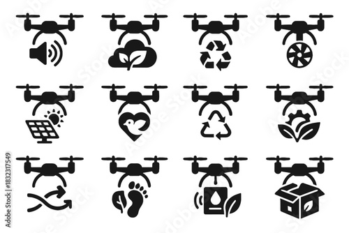 Icon solar design eco recyclable noise drone friendly low optimization vector carbon