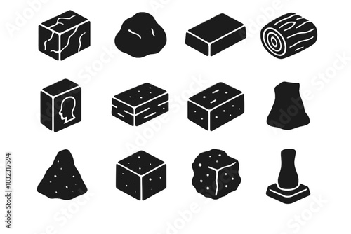 Slab lump sculpting materials concrete foam clay ai icon wood resin vector