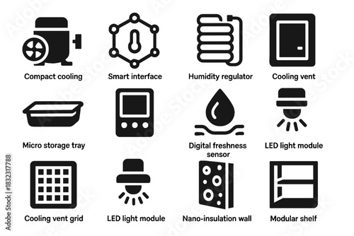 Cooling nano regulator vector sensor tray unit fridge icon wall light micro
