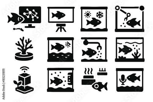 Innovations system drone camera vector icon aquarium analyzer smart breeding display arm