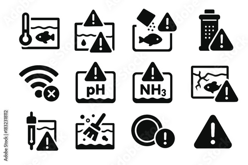 High feeding badge imbalance vector smart aquarium icon temperature alert ammonia stop