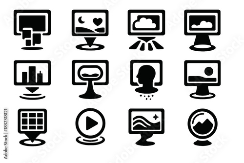 Filter skyline subconscious overlay icon intuitive futuristic atmospheric playback window matrix vector