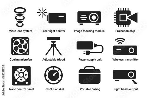 Casing control projector adjustable elements vector power nano laser module micro icon