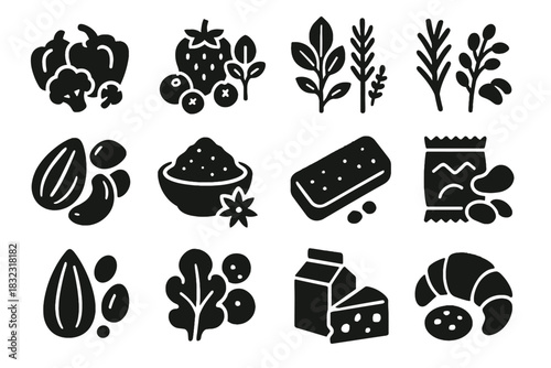 Vector fruits nano kitchen spices protein dairy vegetables small mini icons tiny