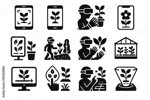 Icon vector animation tutorial simulation scanner ar plant mirror plan visualization vr