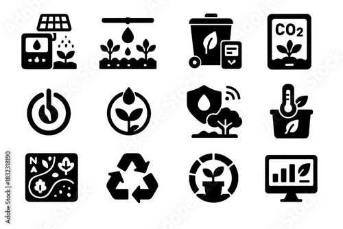 Icon permaculture icons vector tracker compost eco green manager solar sustainable garden