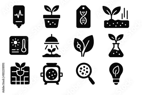 Growth bio digital gardening cell patch leaf icon soil vector controller light