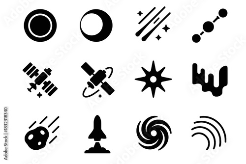 Arc wave astronomy alignment icon trail black set vector meteor pass ring