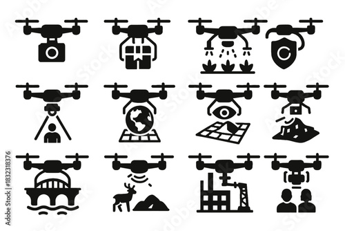 Node beam survey digital bot drone mapping parcel vector icon icons eye