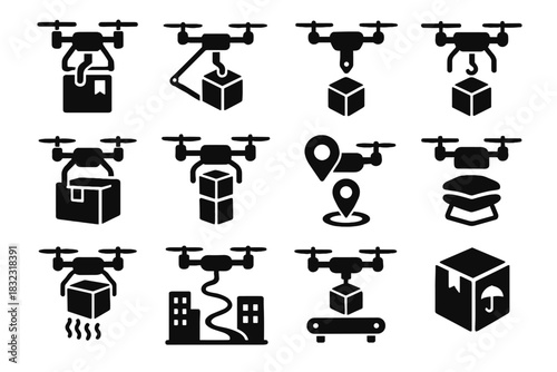 Drone loader path dispatch slot delivery pin icons icon vector target
