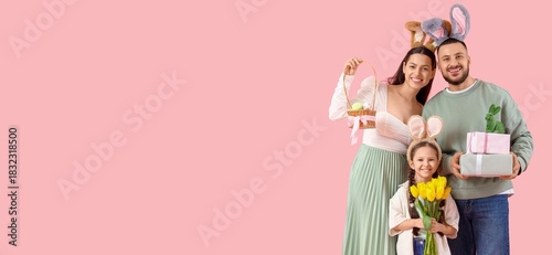 Happy family in bunny ears,...