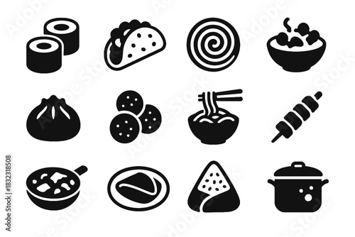 Plate taco ball icons vector cuisine node pot stick global kebab icon