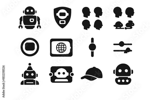 Icon branding behavior customization badge selector robot vector module language greeting headgear