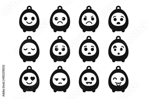 Tired scared confused curious face pet angry vector icon bored playful emotions