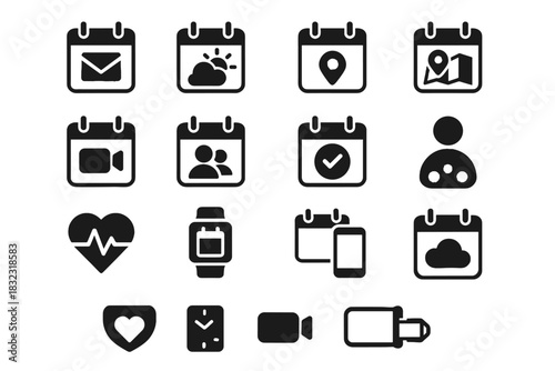Digital assistant calendar contact smart health sync link vector icon tracker weather