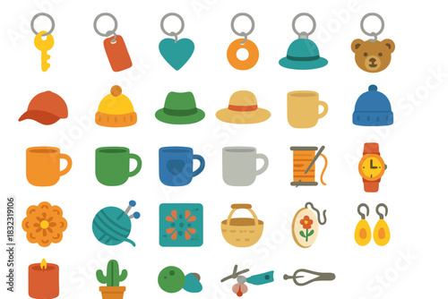 Cozy lifestyle and hobby icons in colorful flat design