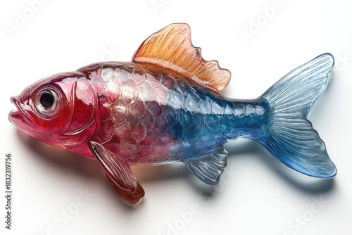 Juicy Turquoise and Crimson Gummy Fish on White Background