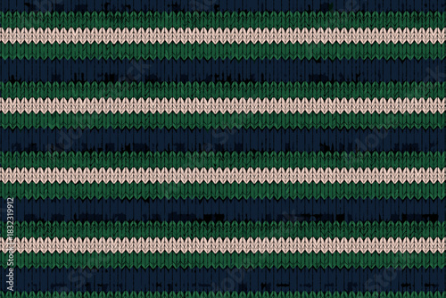 Seamless striped knitted pattern in navy, green, and beige tones
