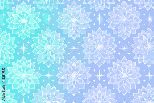 Seamless gradient flower pattern with glowing star accents