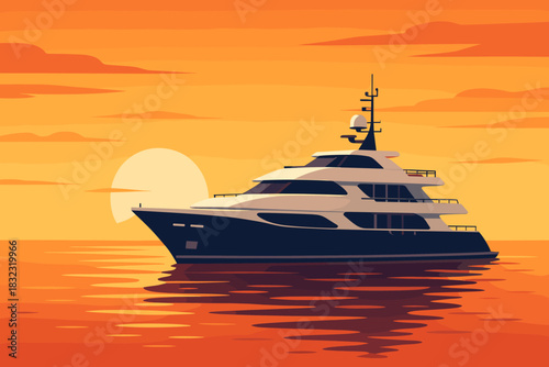 Luxury yacht sailing at sunset on calm ocean waters