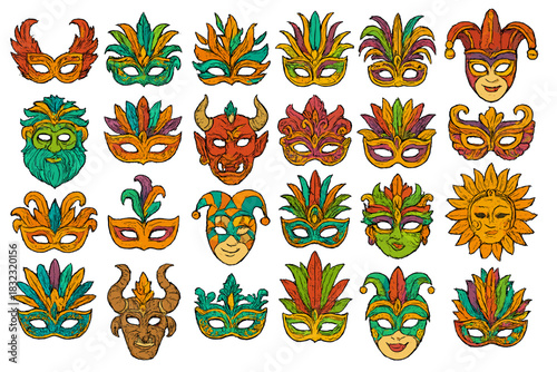 Colorful carnival mask pattern with hand-drawn style