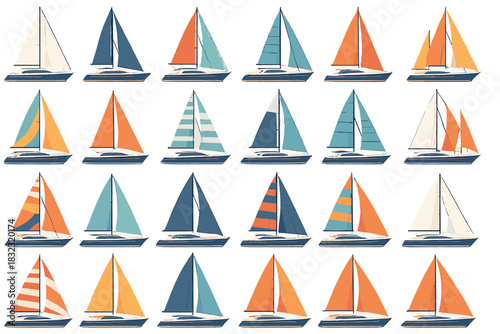 Seamless pattern of colorful sailboats with striped sails