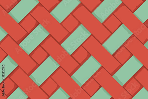 Seamless red and green paper weave pattern with texture