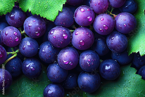 Artistic Arrangement of Wet Dark Purple Grapes from Above