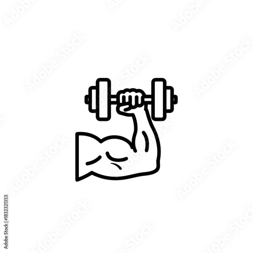 Strong arm lifting dumbbell in minimalist vector style  
