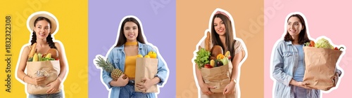 Set of young women with gro...
