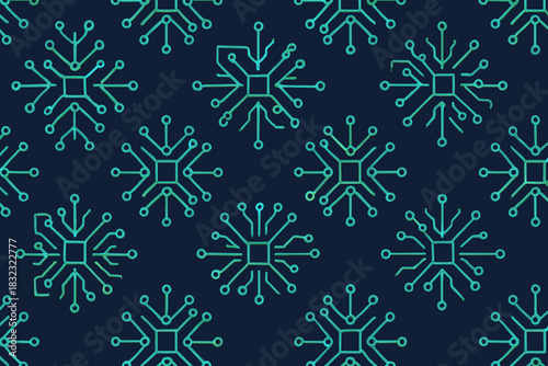 Tech snowflake circuit pattern in seamless vector design