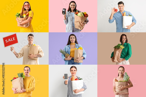 Collage of people with groc...