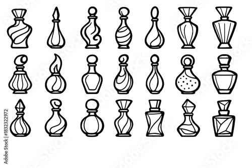 Set of elegant perfume bottle icons in vintage style