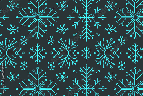 Seamless neon snowflake pattern on dark winter background