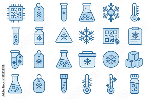 Cold storage and cryogenic lab icon set in blue tones
