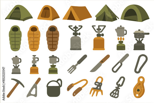 Camping and hiking gear icon pattern on warm gradient
