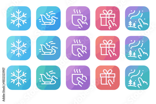 Winter holiday gesture icons set with festive pastel colors