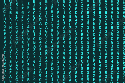 Seamless digital code pattern with green alphanumeric matrix