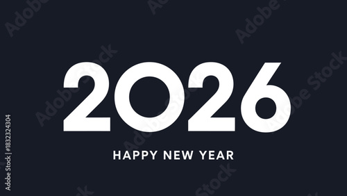 Happy New Year 2026 elegant text design. Modern minimalist vector illustration for a greeting card, banner, or holiday background