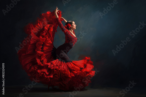 Stunning flamenco dancer in orange background 